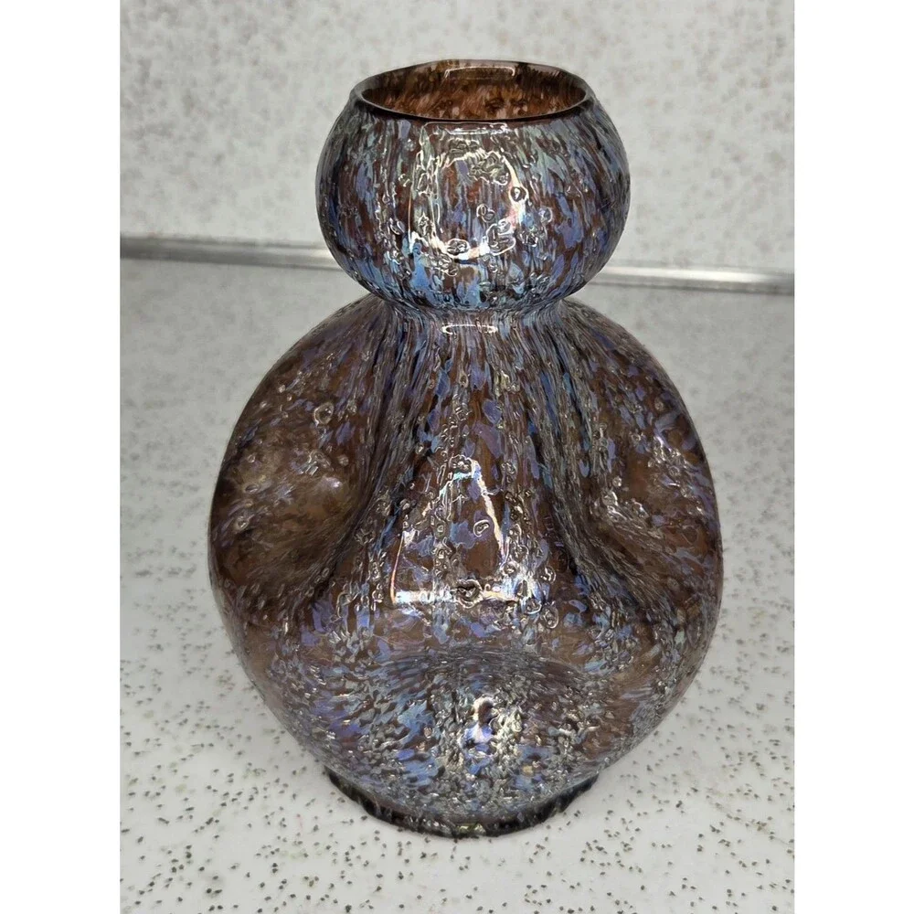 Antique Dugan Frit Art Glass Early 1900s Opal Crackle Pinched Vase 7